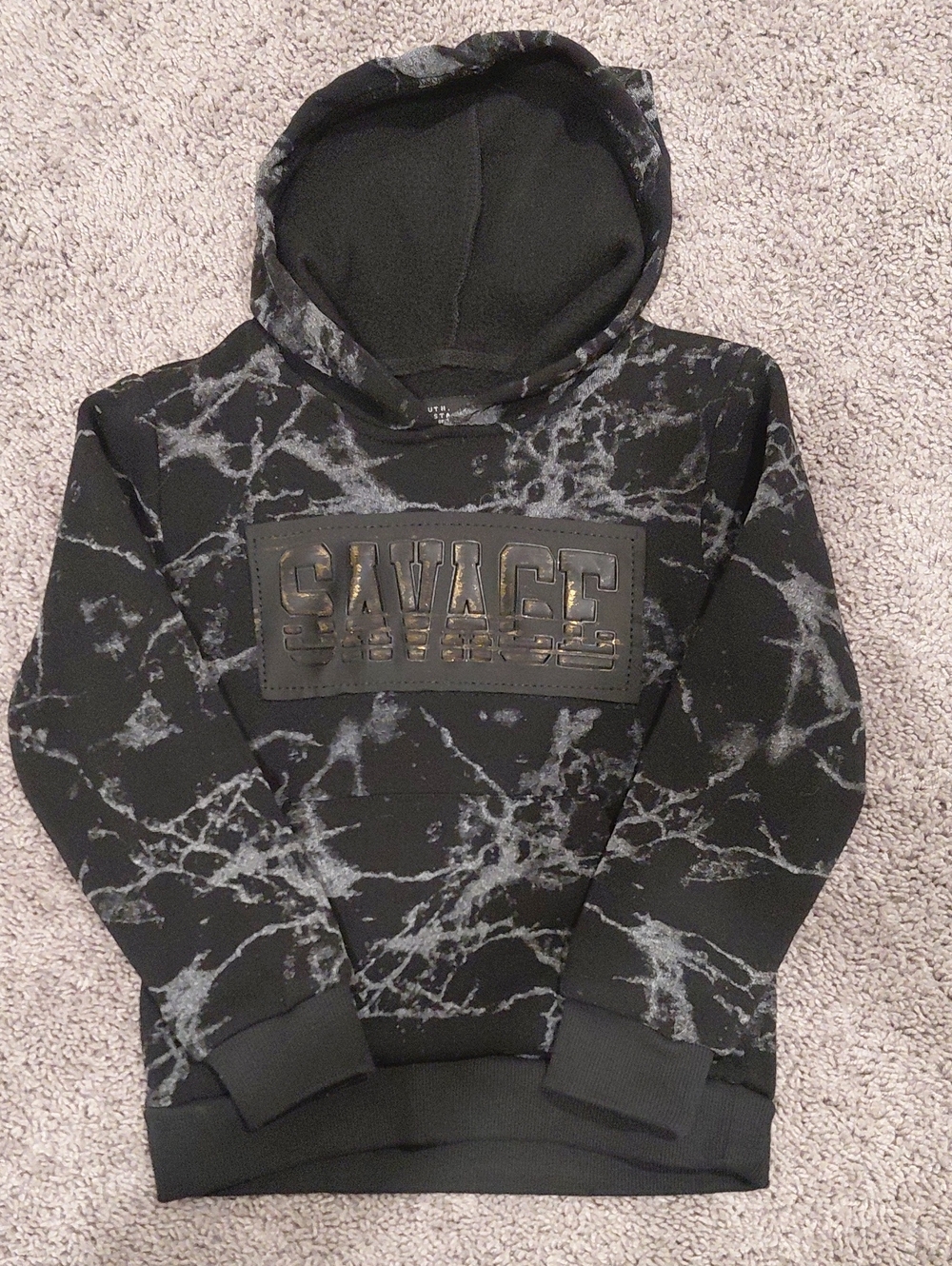 Salvage Black Marble-Print Kids Hoodie with Raised Logo